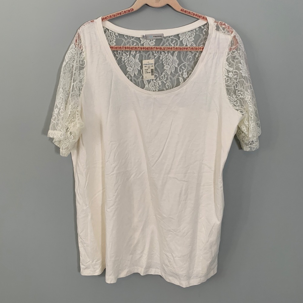 NEW Maurices Womens White Lace Sleeve‎ Scoop Neck Blouse Top Size 3x